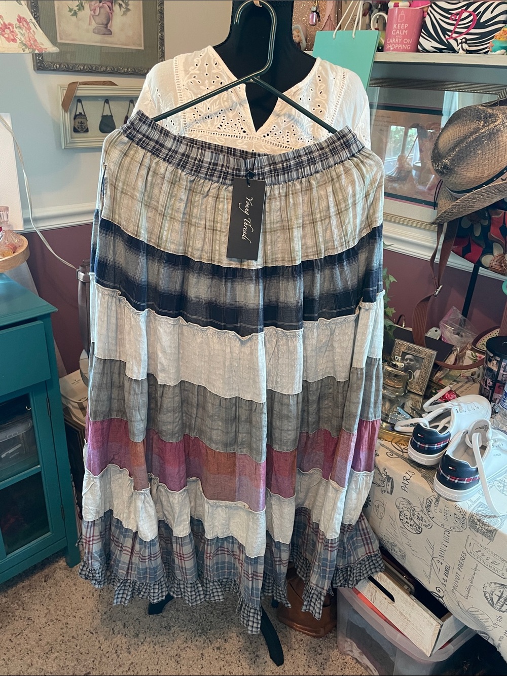 Tiered Striped Maxi Skirt in Multicolor by Kay Cee